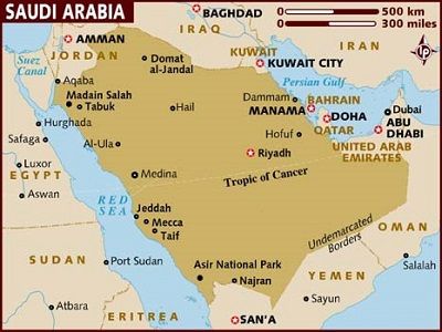 Саудовская Аравия, карта. Источник - www.lonelyplanet.com