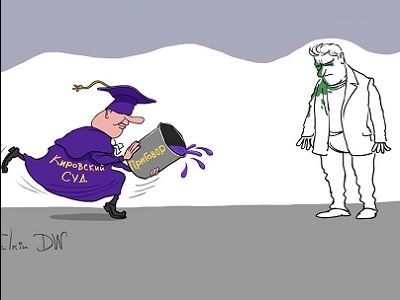 Навальный: зеленка и чернила. Карикатура С.Елкина, источники - dw.com и www.facebook.com/sergey.elkin1